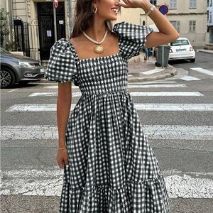 Gingham Puff Sleeve Dress